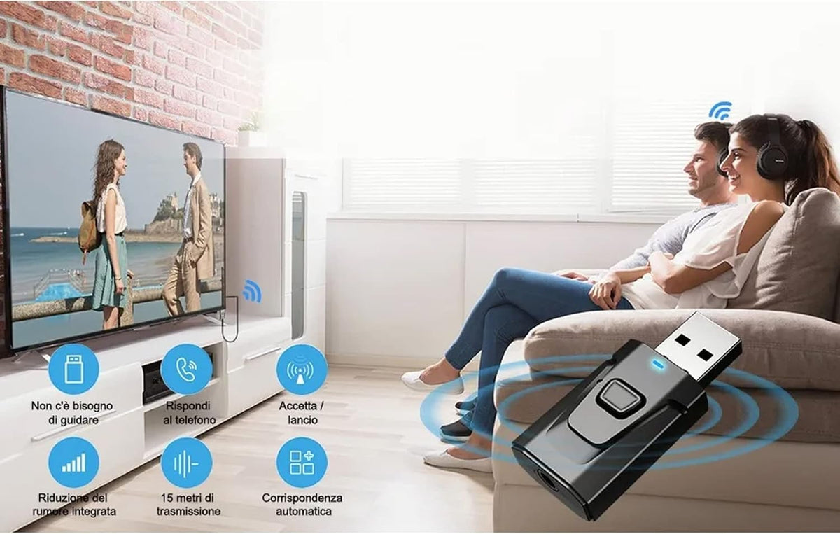 GAHQB USB Bluetooth Transmitter connects wired headphones for richer audio.