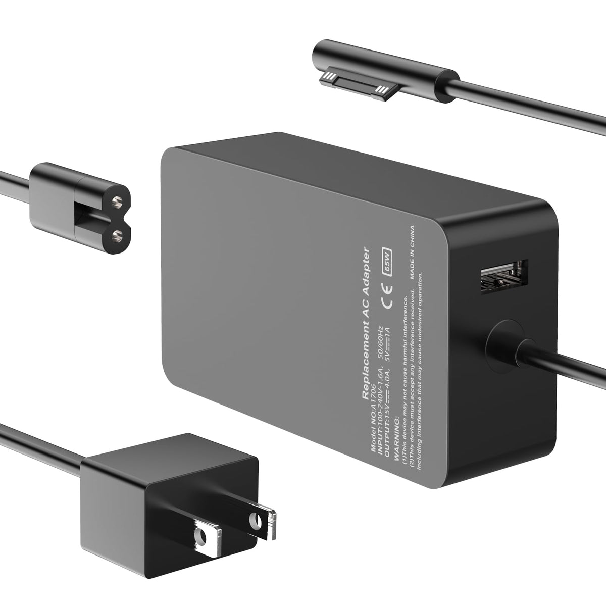 GAKUS 65W Surface Pro charger front view, portable charging on the go