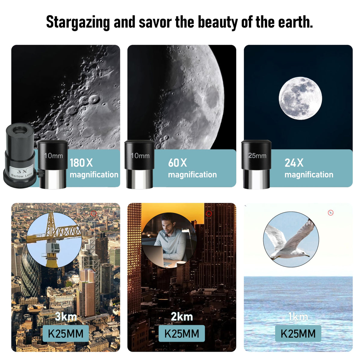 Galaeyes stainless-tripod provides stable support with reduced vibration during observation.