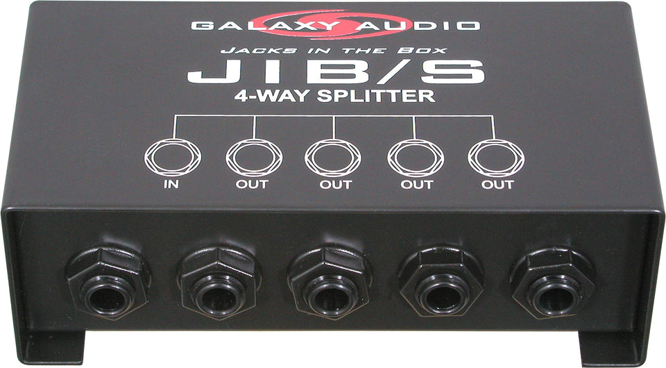 Galaxy Audio JIB/S front panel with four 1/4 inch outputs showing clear connectivity and reliable splitting