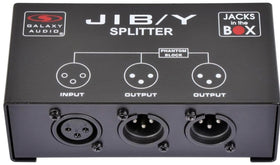 Galaxy Audio JIB/Y front view showing XLR input and outputs, ensures clean split