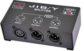 Galaxy Audio JIB/Y output jacks close-up with phantom block visible, prevents interference