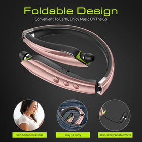 Galirity retractable earbud mechanism close-up showing tangle-free benefit
