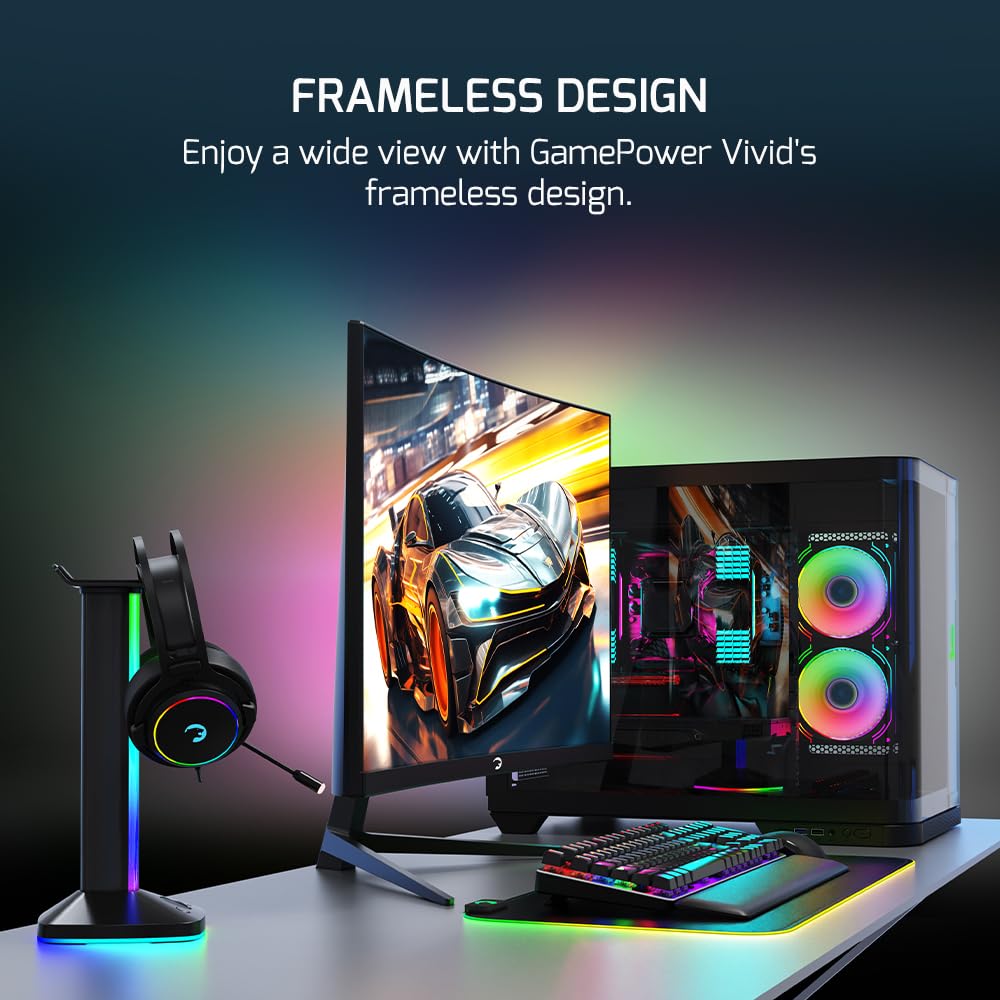 GAMEPOWER F10 curved side closeup enhancing immersive viewing benefit