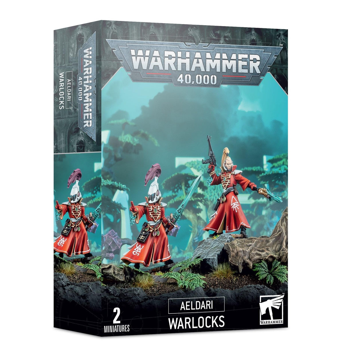 Games Workshop Aeldari Warlocks front packaging showing miniatures and customization benefits