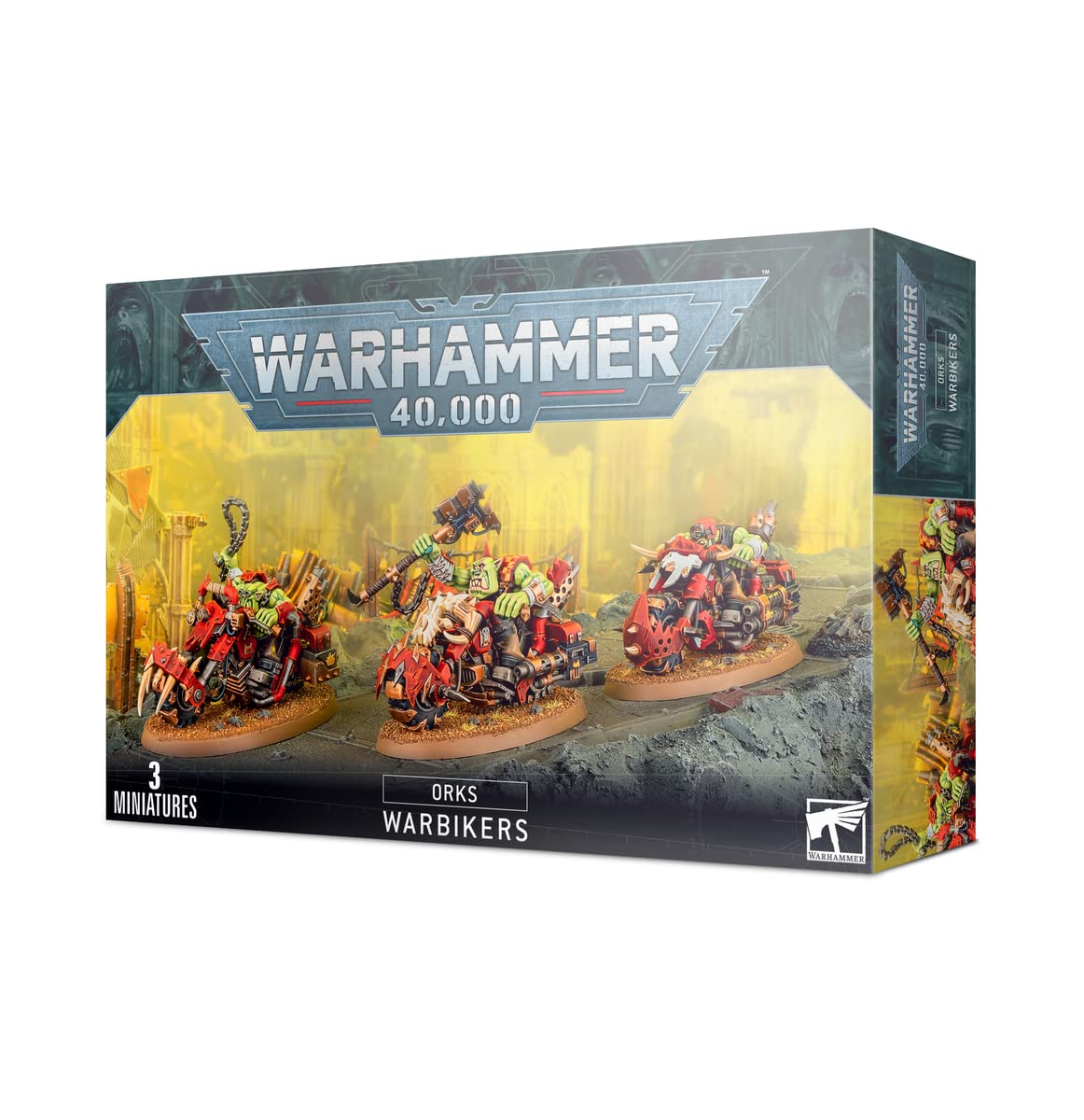 Games Workshop Ork Warbiker front packaging showing contents and benefit of complete kit