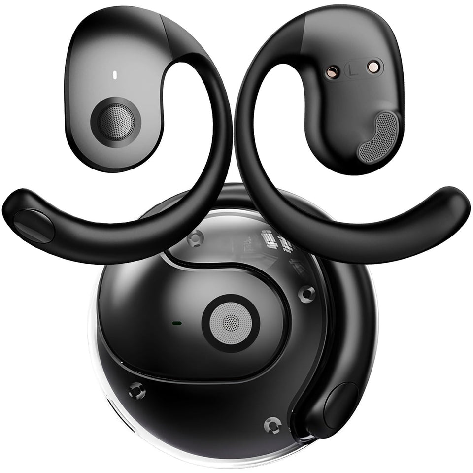 GameXtrem open-ear earbuds front packaging showing secure fit and features