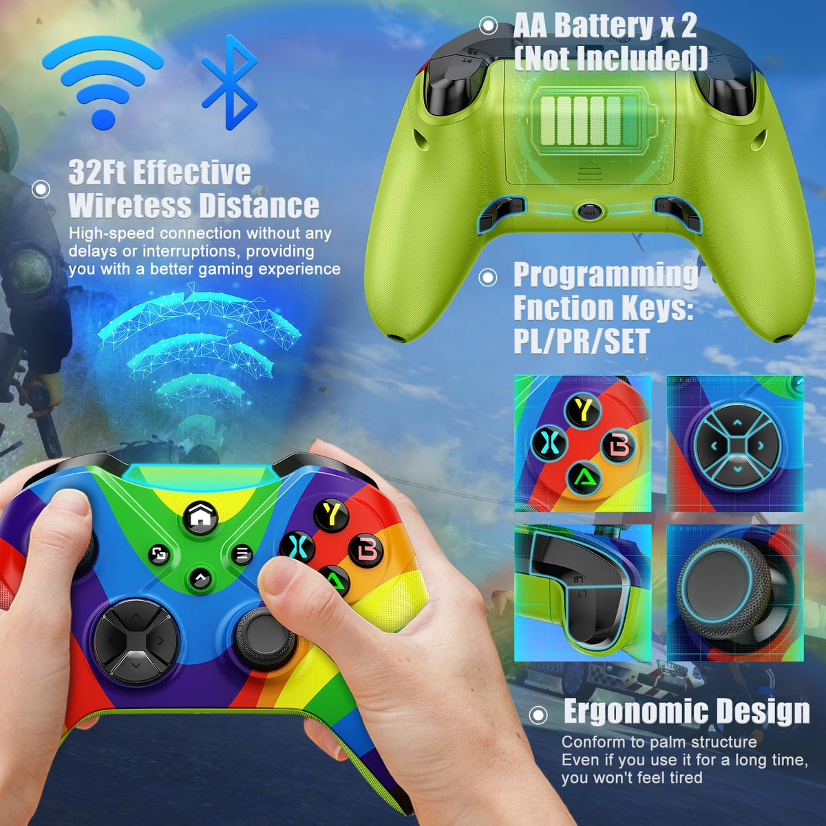 Gamrombo controller rear macro buttons closeup highlighting programmable advantage