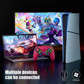 Gamrombo controller rear view showing USB-C port and connection benefits