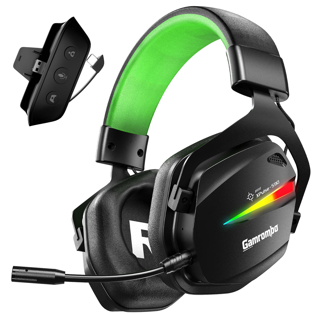 Gamrombo front view showing headset design and comfort benefits