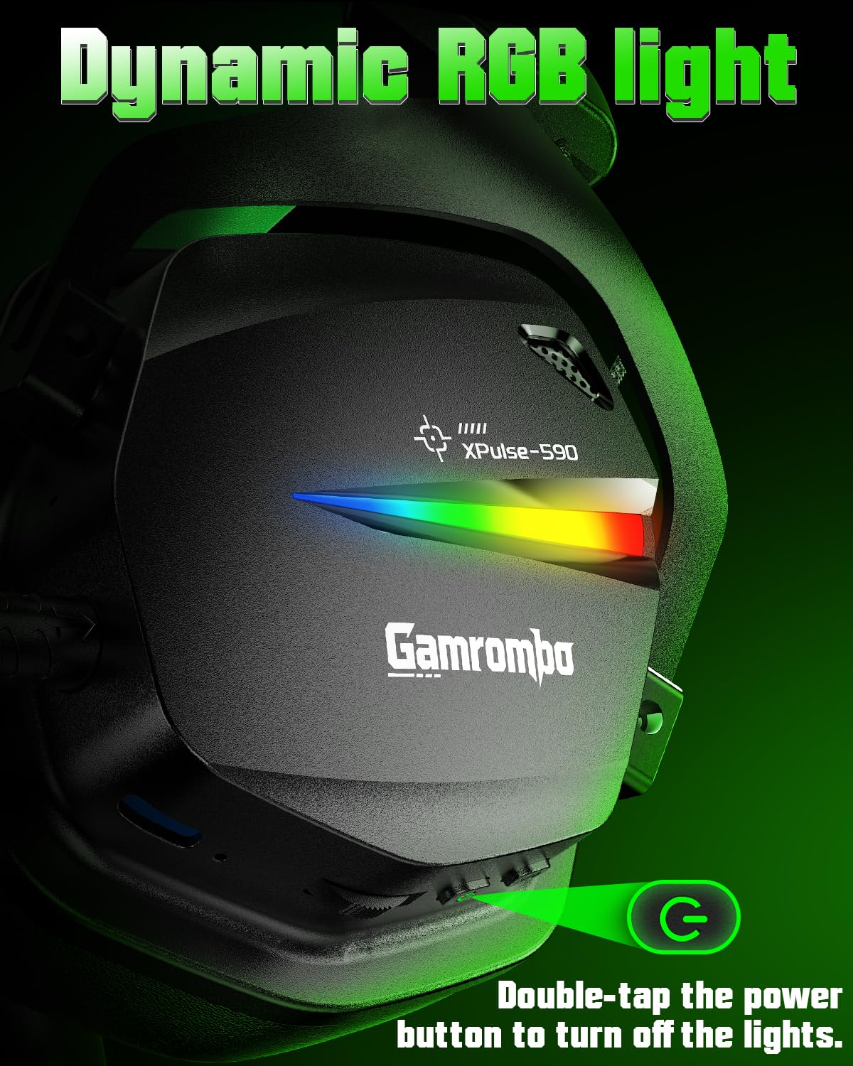 Gamrombo on-head with Xbox controller to show gaming fit