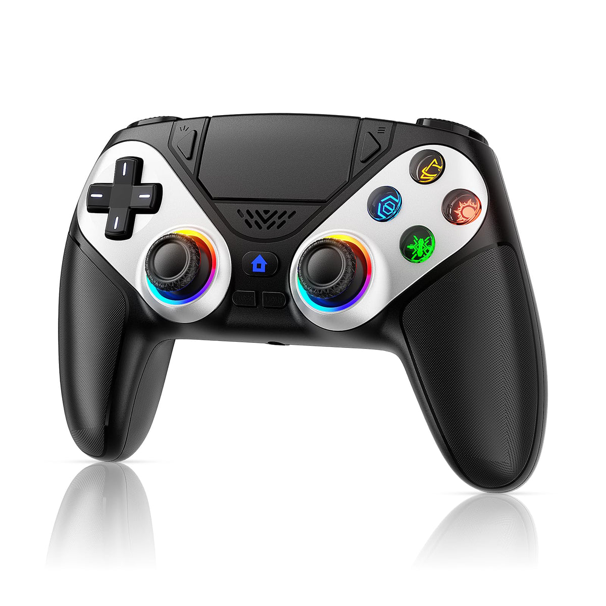 Gamrombo controller in hand to show scale and ergonomic fit for long sessions