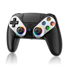 Gamrombo controller in hand to show scale and ergonomic fit for long sessions