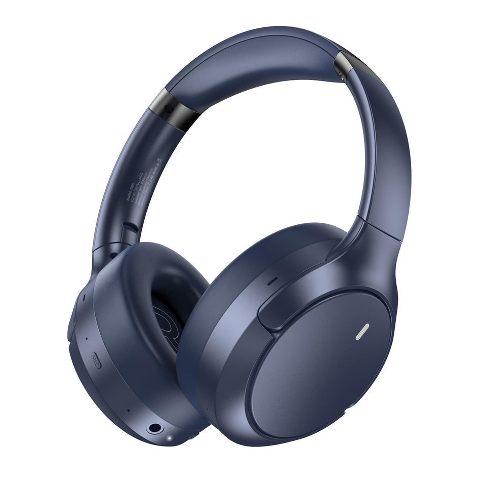 Ganopterygon Hybrid ANC headphones, folded for travel, in blue, showcasing compact design.