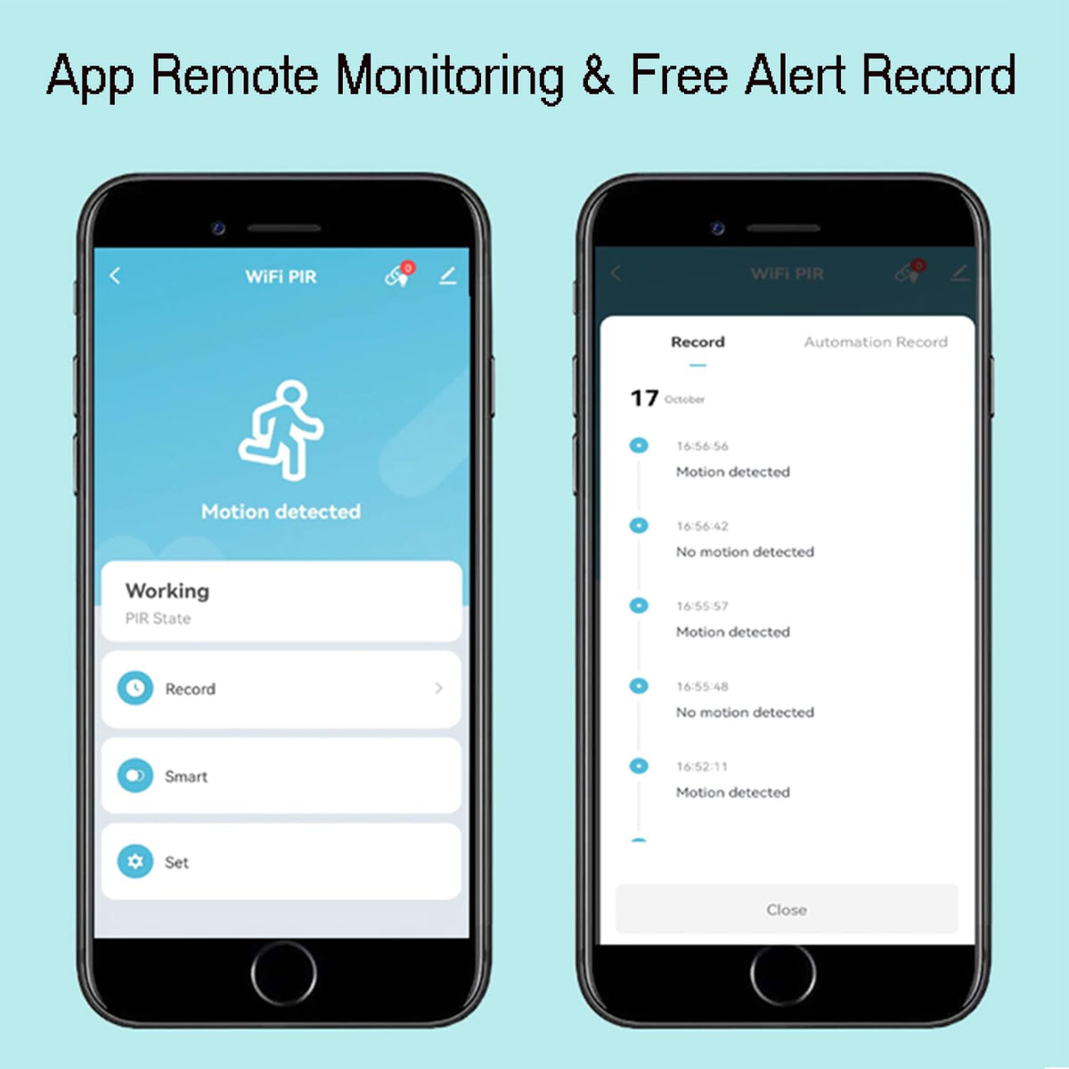 Gaoducash Smart PIR Motion Sensor alarm history view lets you review recent events.