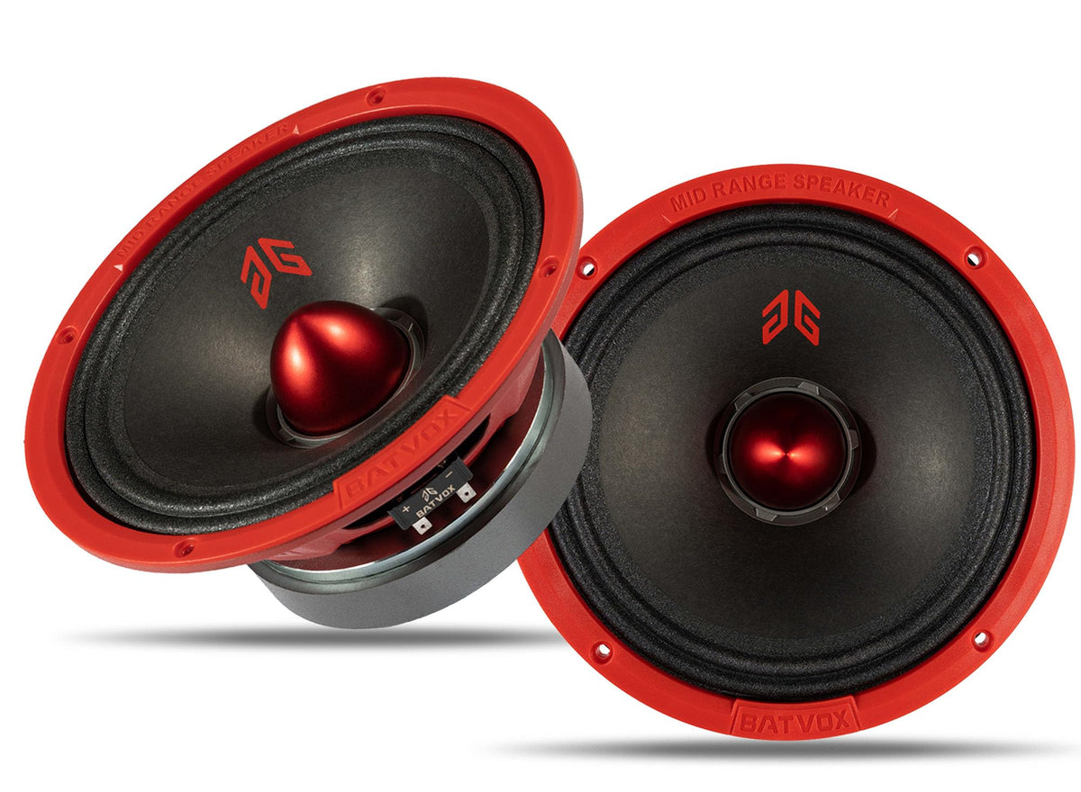 Gaooger MX80E2 8-inch midrange door speaker close-up with red bullet for clearer midrange.