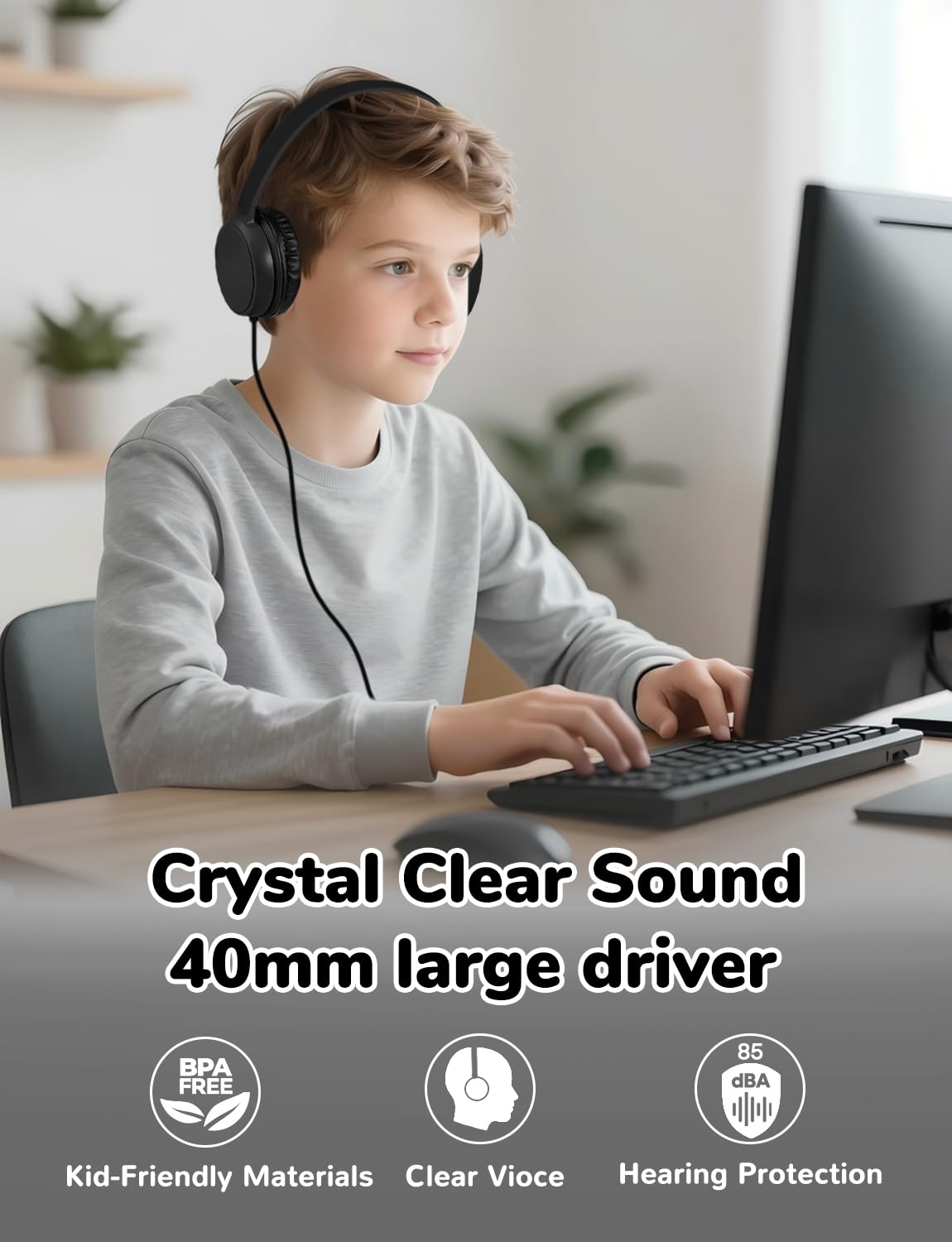 Gaosen 40mm drivers deliver clear classroom audio and focus.