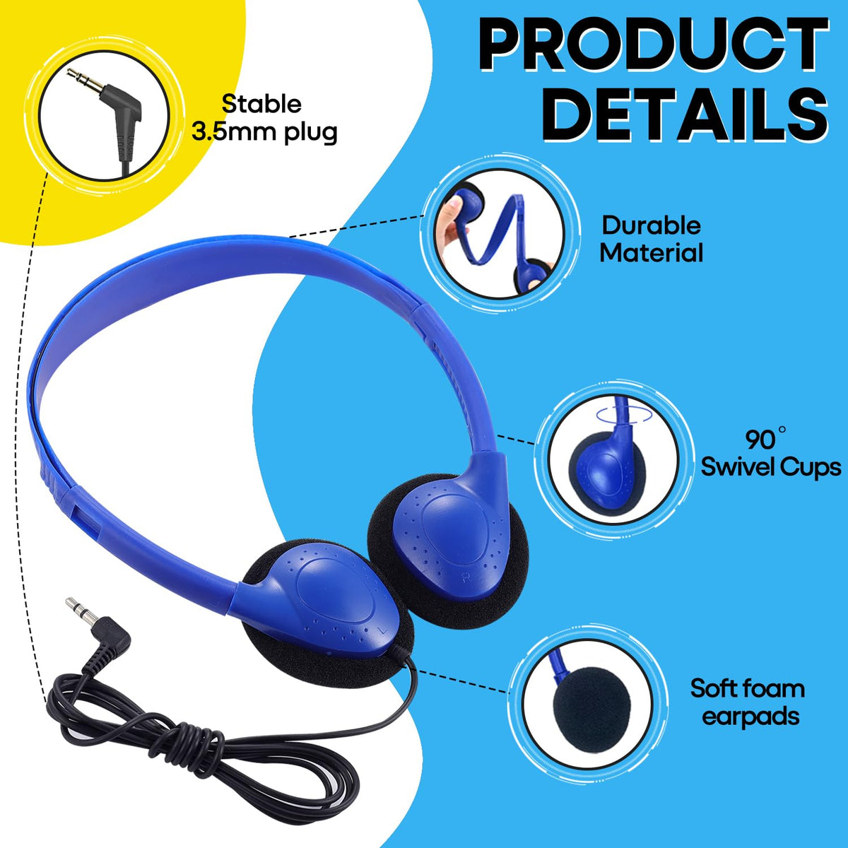 Gaosen bulk headphones 50pack adjustable headband fits a wide range of sizes.