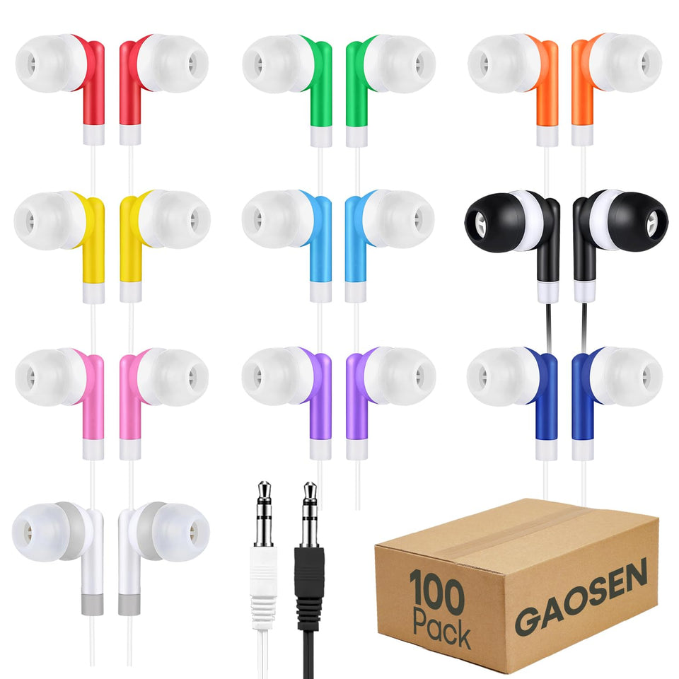 Gaosen front packaging showing 100-pack and colorful earbuds for easy distribution