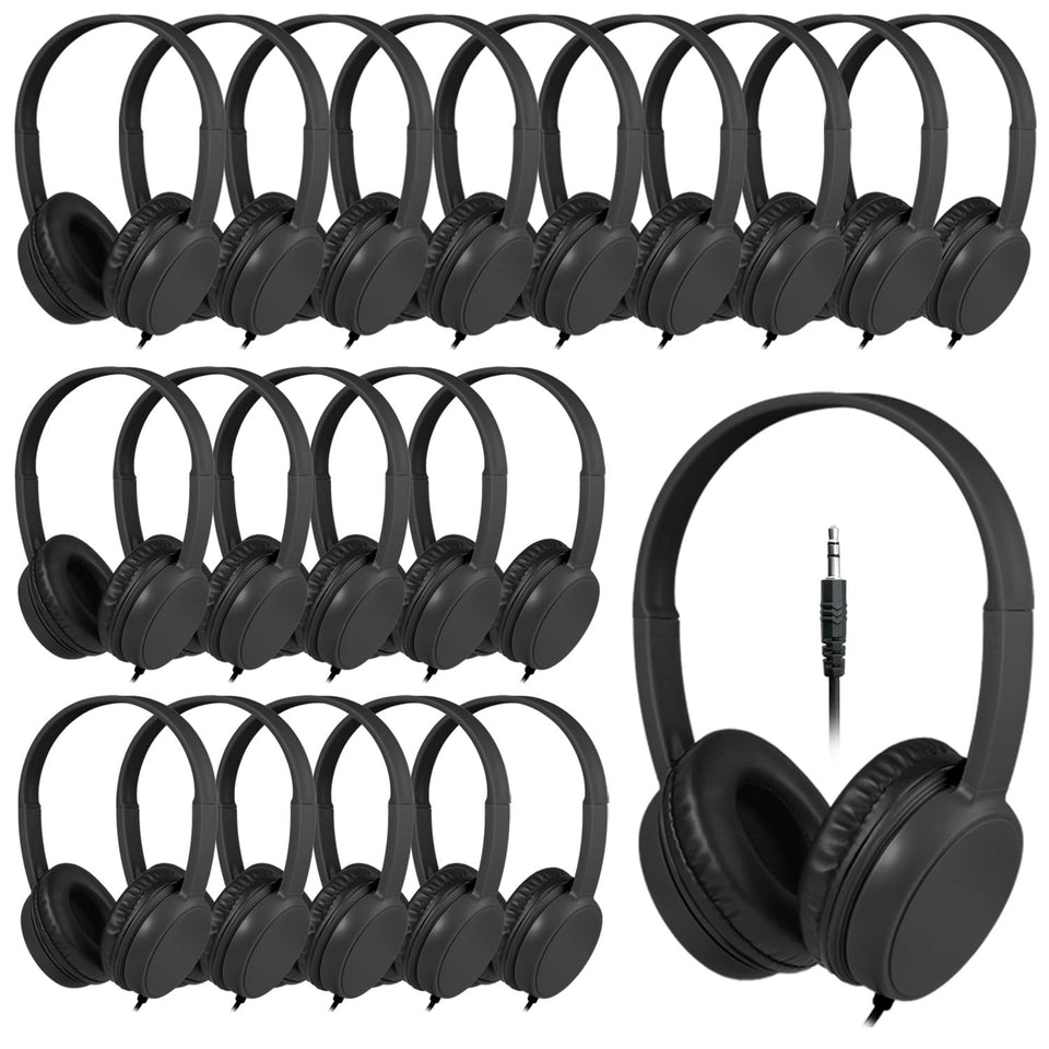 Gaosen 20-pack kids headphones for classroom use with durable design and comfortable fit.