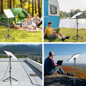 Gaoymsym tripod next to RV showing size and travel-friendly design