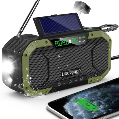 Garinosen emergency radio with waterproof Bluetooth speaker for outdoor reliability.