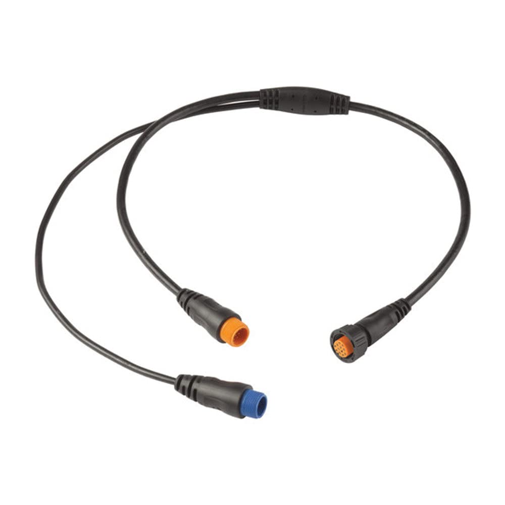 Garmin 010-12445-33 y-cable connects 12-pin transducers to a 12-pin sounder for flexible sonar setups.