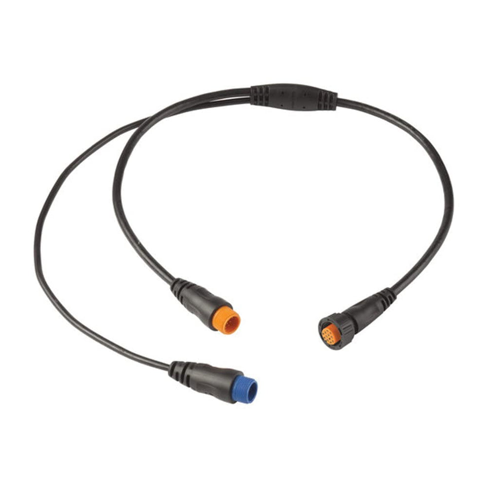 Garmin 010-12445-33 y-cable connects 12-pin transducers to a 12-pin sounder for flexible sonar setups.