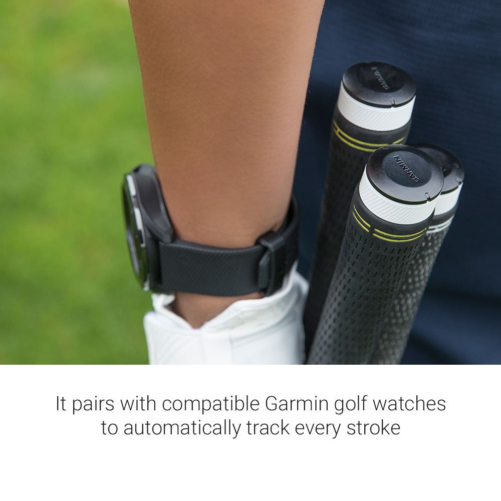Per-club stats appear on compatible Garmin watches after removing the club.