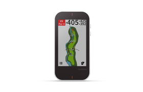 Garmin Approach G80 front view showing a compact handheld device for on-course GPS and metrics.