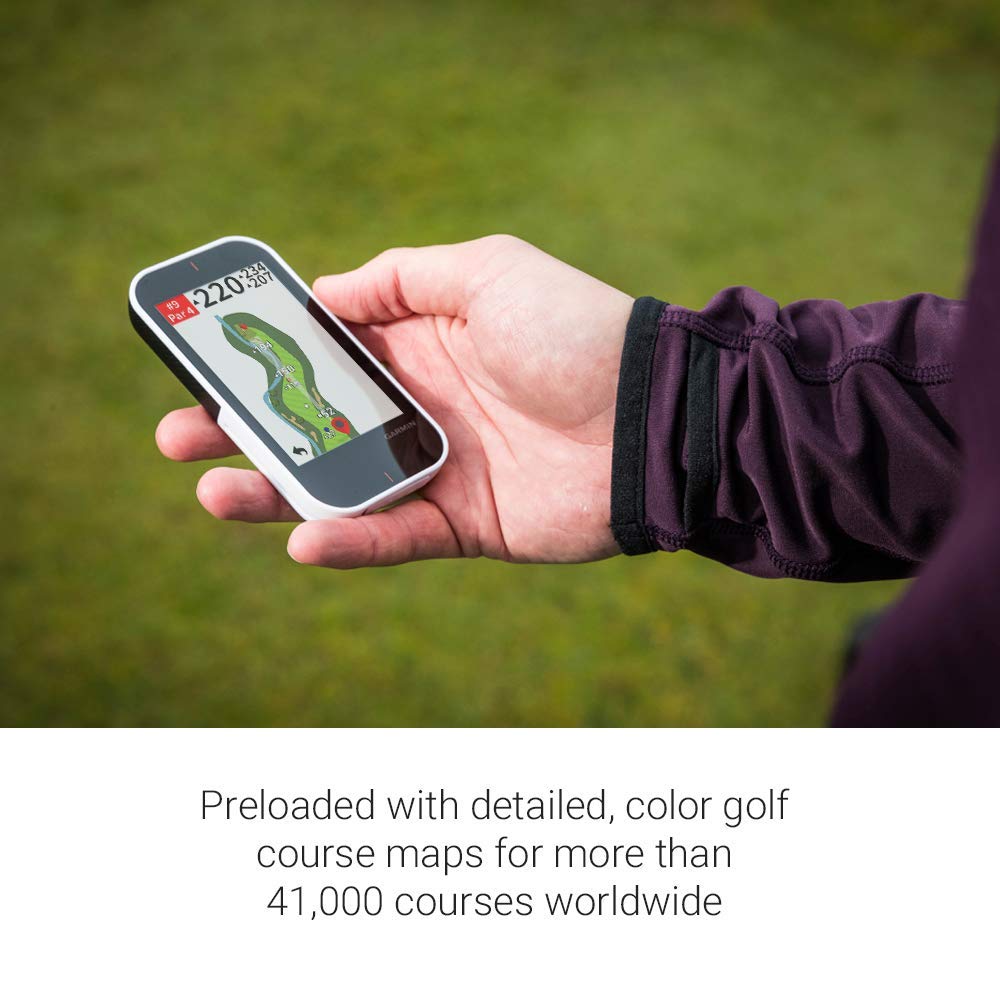 Garmin Approach G80 in use on the green illustrating on-course data in real time.