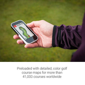 Garmin Approach G80 in use on the green illustrating on-course data in real time.