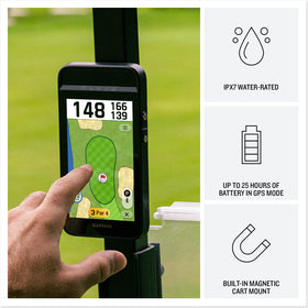 Garmin Approach G82 putting metrics measure stroke length and tempo on green practice.