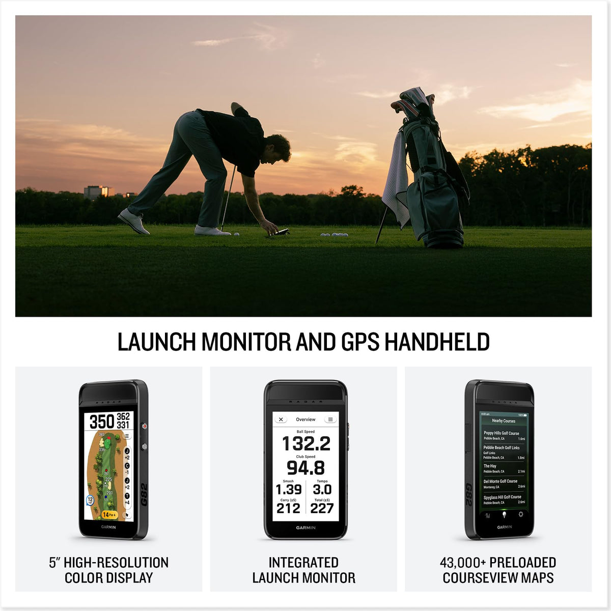 Garmin Approach G82 swing radar highlights ball speed and tempo for swing refinement.