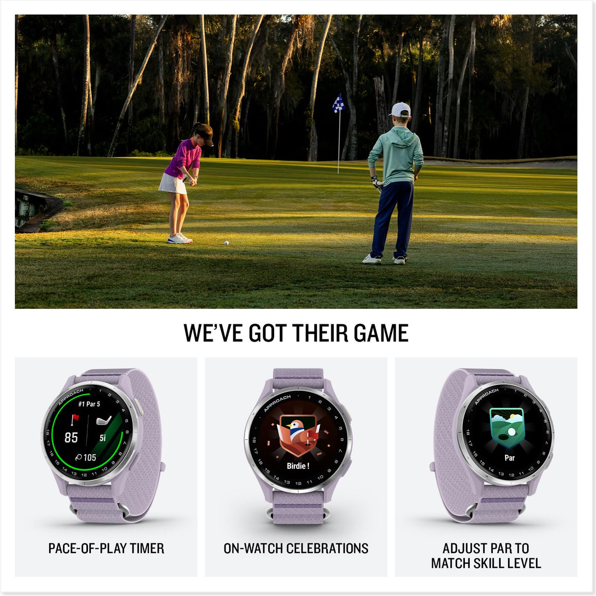 Garmin Approach J1 adjustable par settings tailor goals to a junior's skill level.