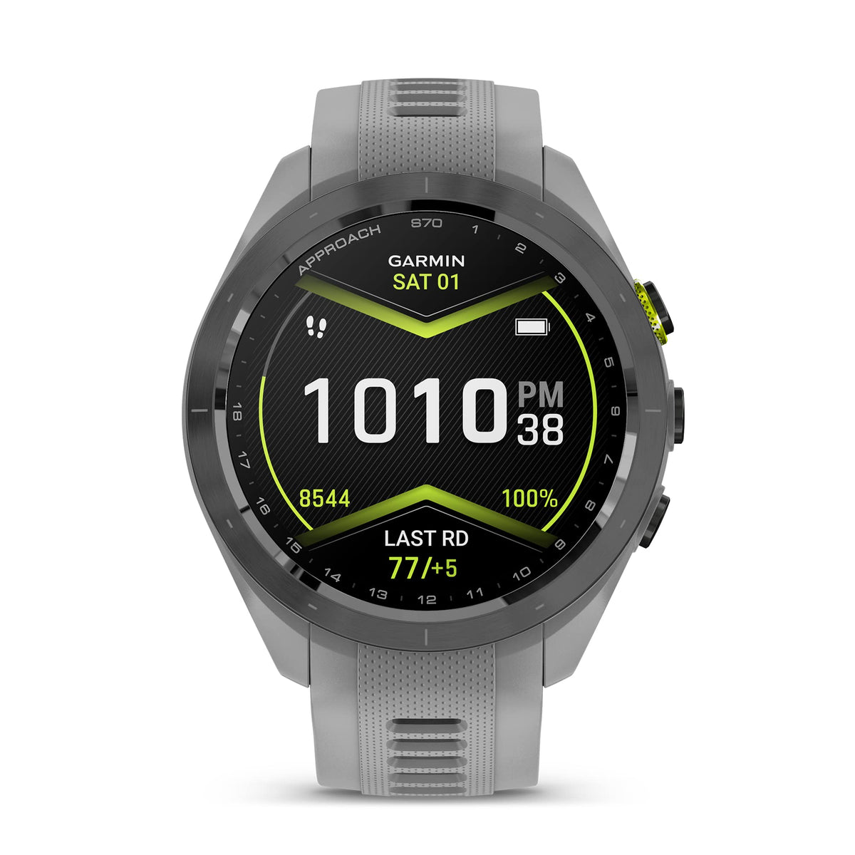Garmin Approach S70 AMOLED display provides clear color course maps on the wrist.
