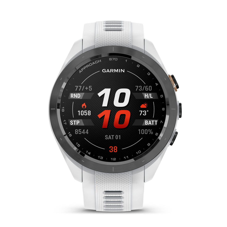 Garmin Approach S70 with AMOLED display shows 43,000 CourseView maps on the wrist.