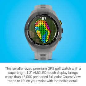 Garmin Approach S70 battery life readout supports longer smartwatch sessions.