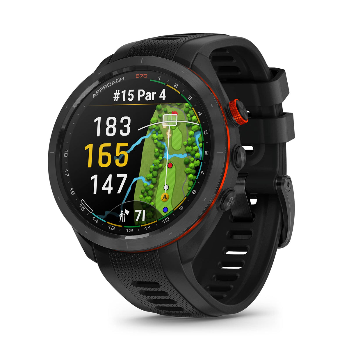 Garmin Approach S70 ceramic bezel design offers lightweight style for daily wear.