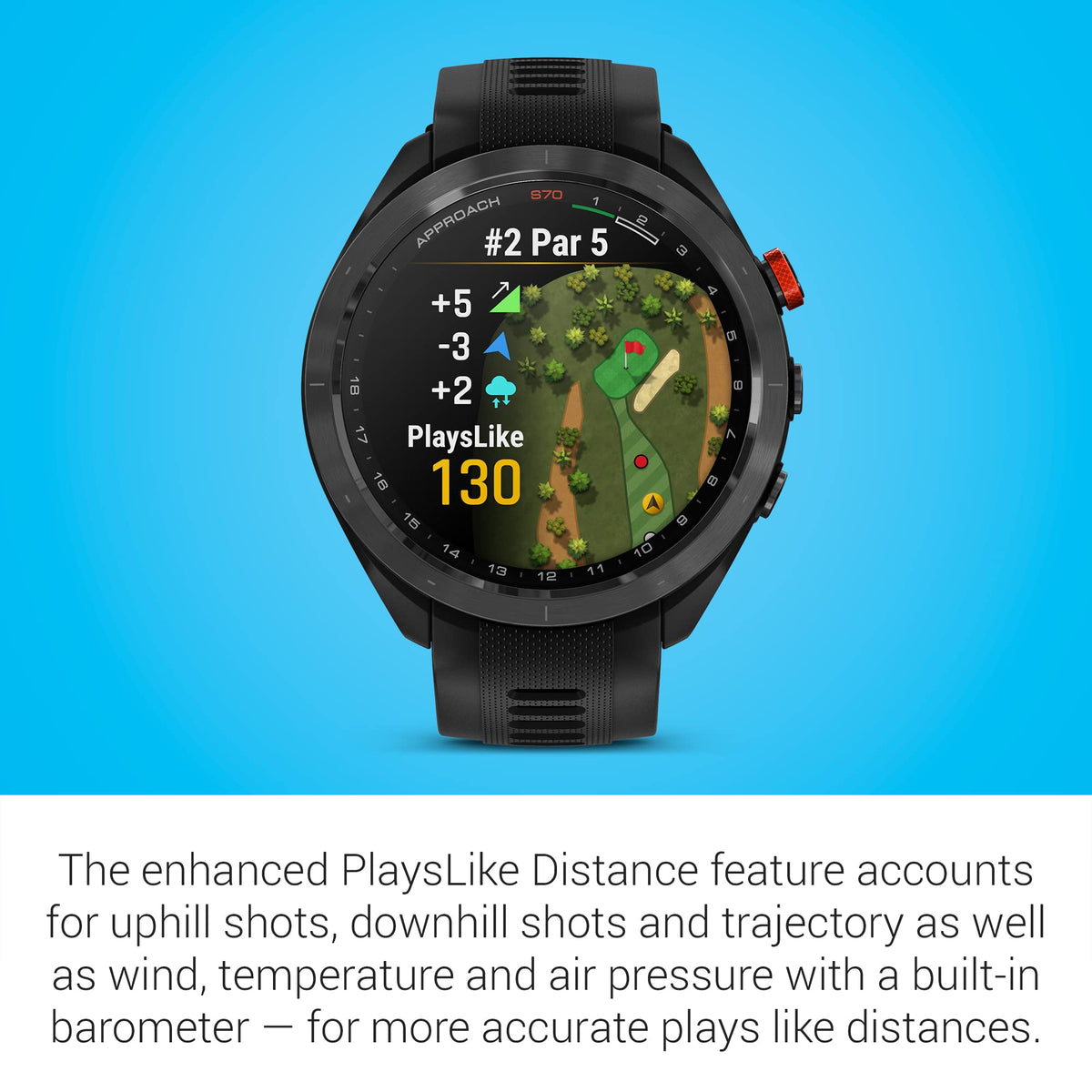 Garmin Approach S70 green contour data reveals slope and break direction.