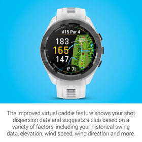 Garmin Approach S70 virtual caddie uses data to suggest clubs during play.