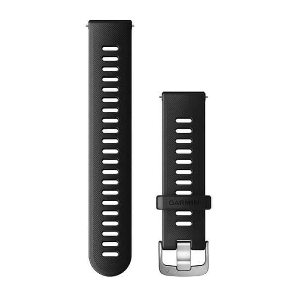 Garmin black quick-release band front view showing sleek fit and durability