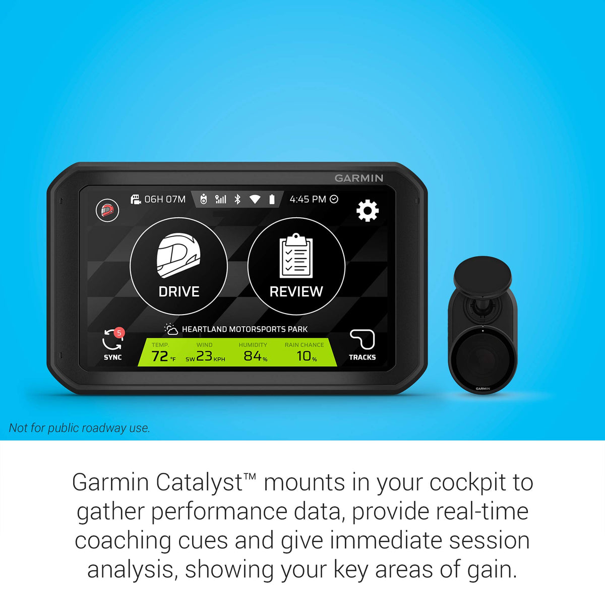 Garmin Catalyst true track positioning shows racing line with GNSS data.