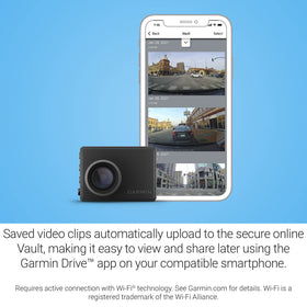 Garmin Dash Cam 47 installed on windshield showing discreet placement and unobstructed driver view