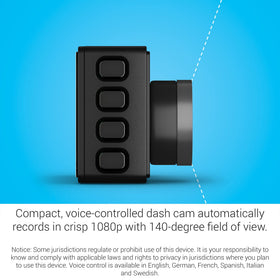Garmin Dash Cam 47 lens closeup highlighting 140-degree wide-angle capture for comprehensive coverage