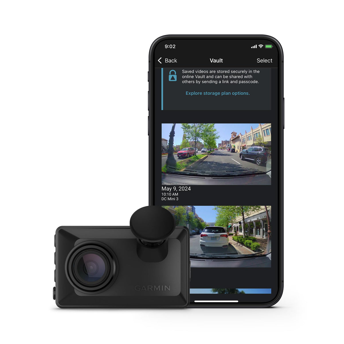 Garmin Dash Cam X110 compact-front view with wide 140° FOV for broad coverage