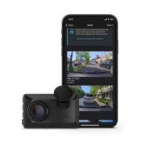 Garmin Dash Cam X110 front view with wide 140-degree field of view for broad coverage.