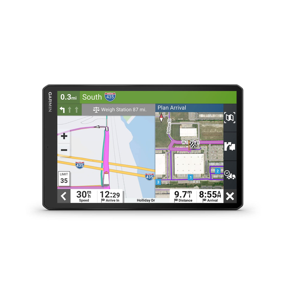 Garmin dezl OTR1010 10-inch display offers clear on road viewing for drivers