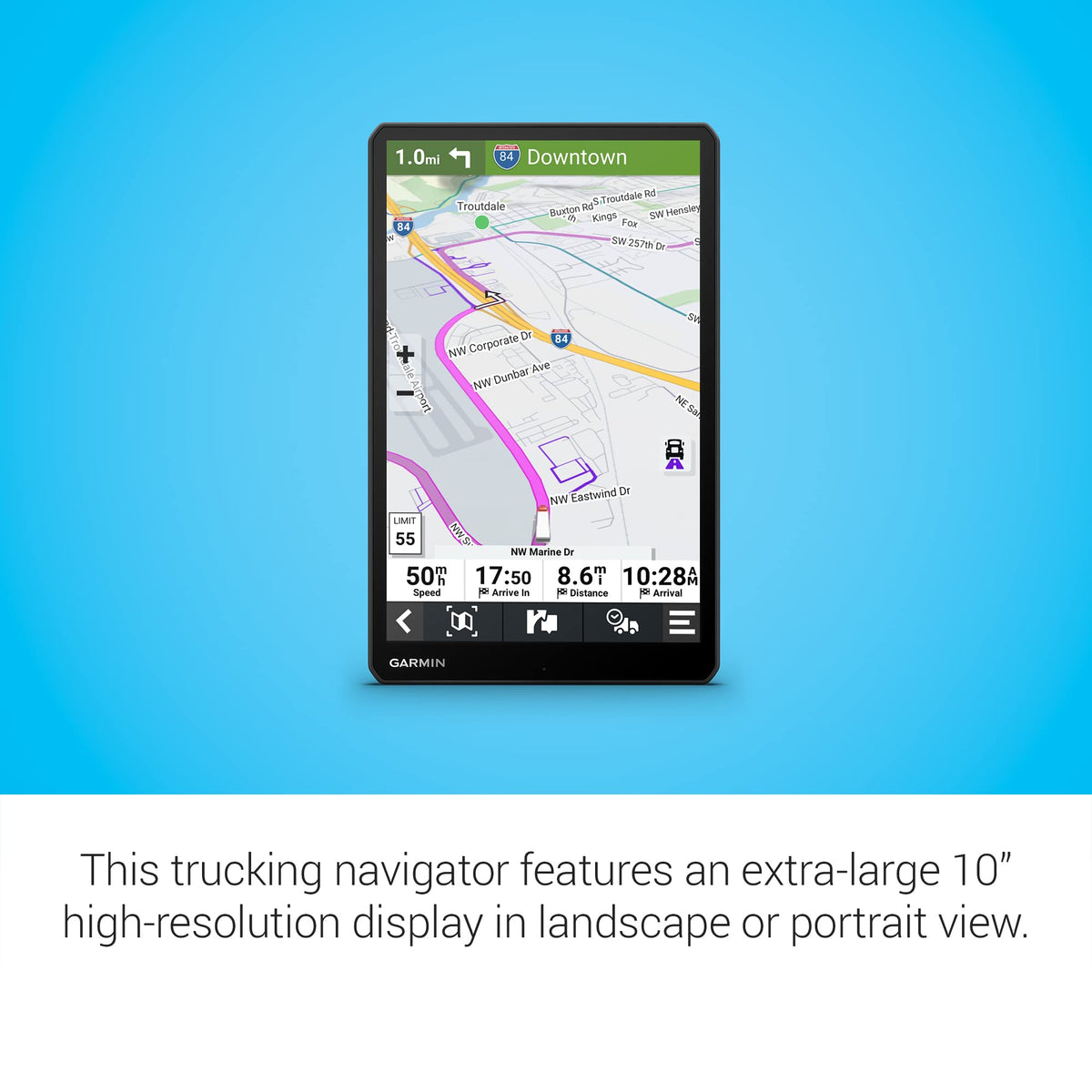 Garmin dezl OTR1010 BirdsEye imagery shows loading docks and gates for better planning