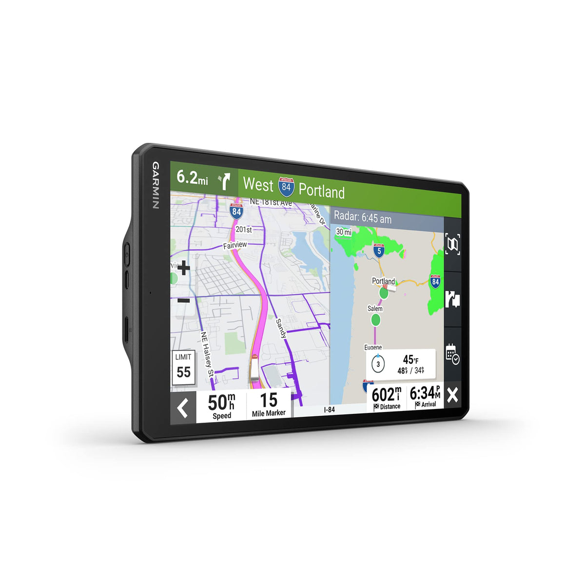 Garmin dezl OTR1010 custom routing adapts to truck size and weight to improve routing